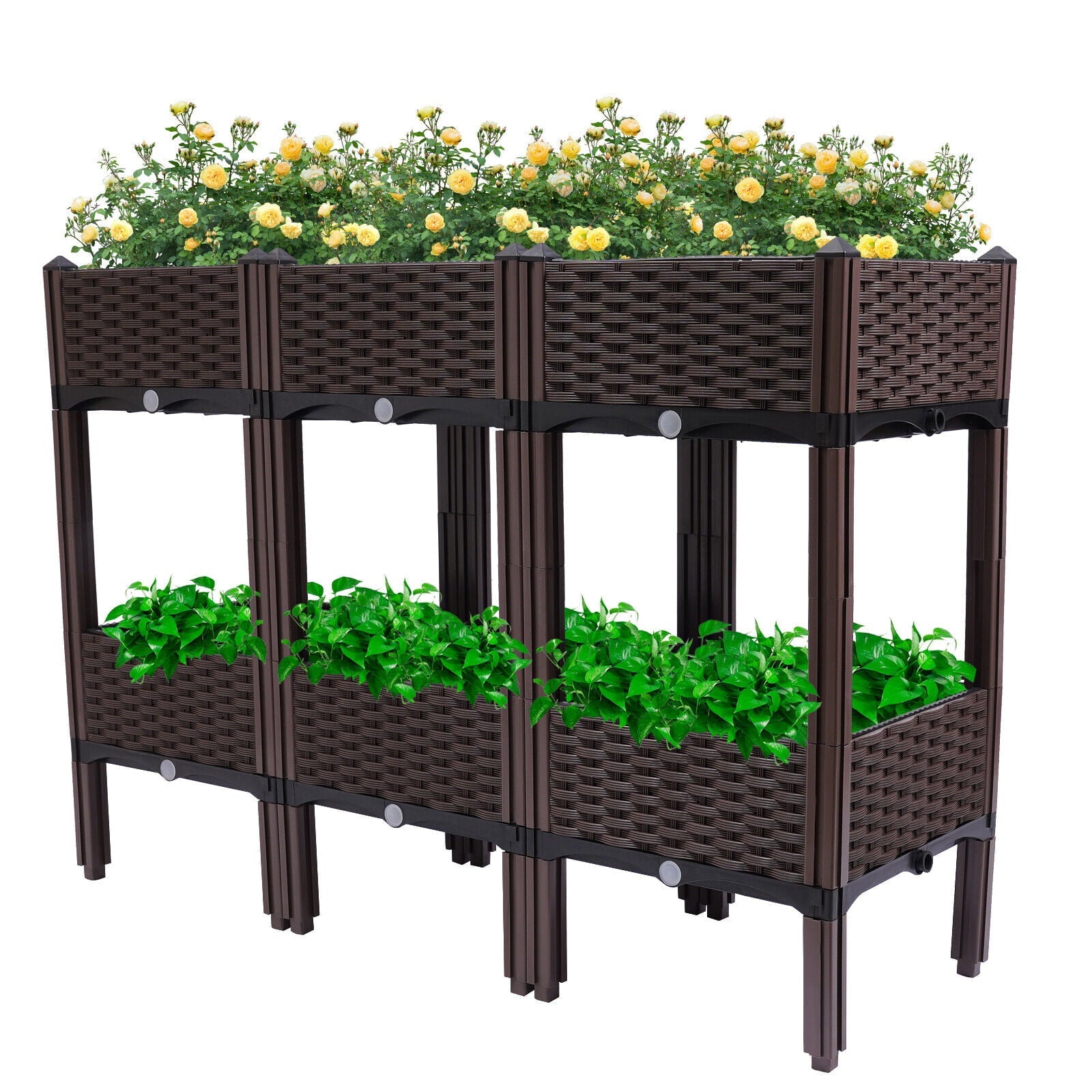 MONIPA 2-Tier Square Raised Garden Bed with Legs Flower Planter Box Elevated Vegetables