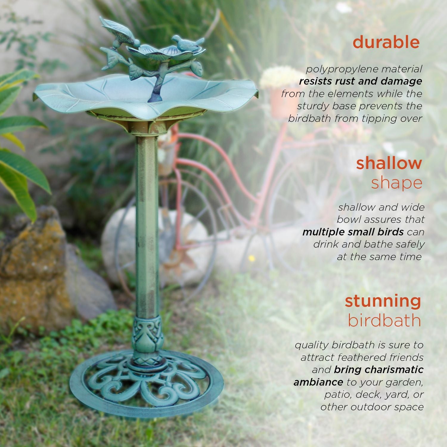 Alpine Corporation Plastic Bird Bath Feeder for Yard and Garden, Green