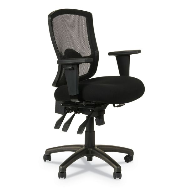 Alera Etros Series Mesh Mid-Back Petite Multifunction Chair， Supports up to 250 lbs.， Black Seat/Black Back， Black Base