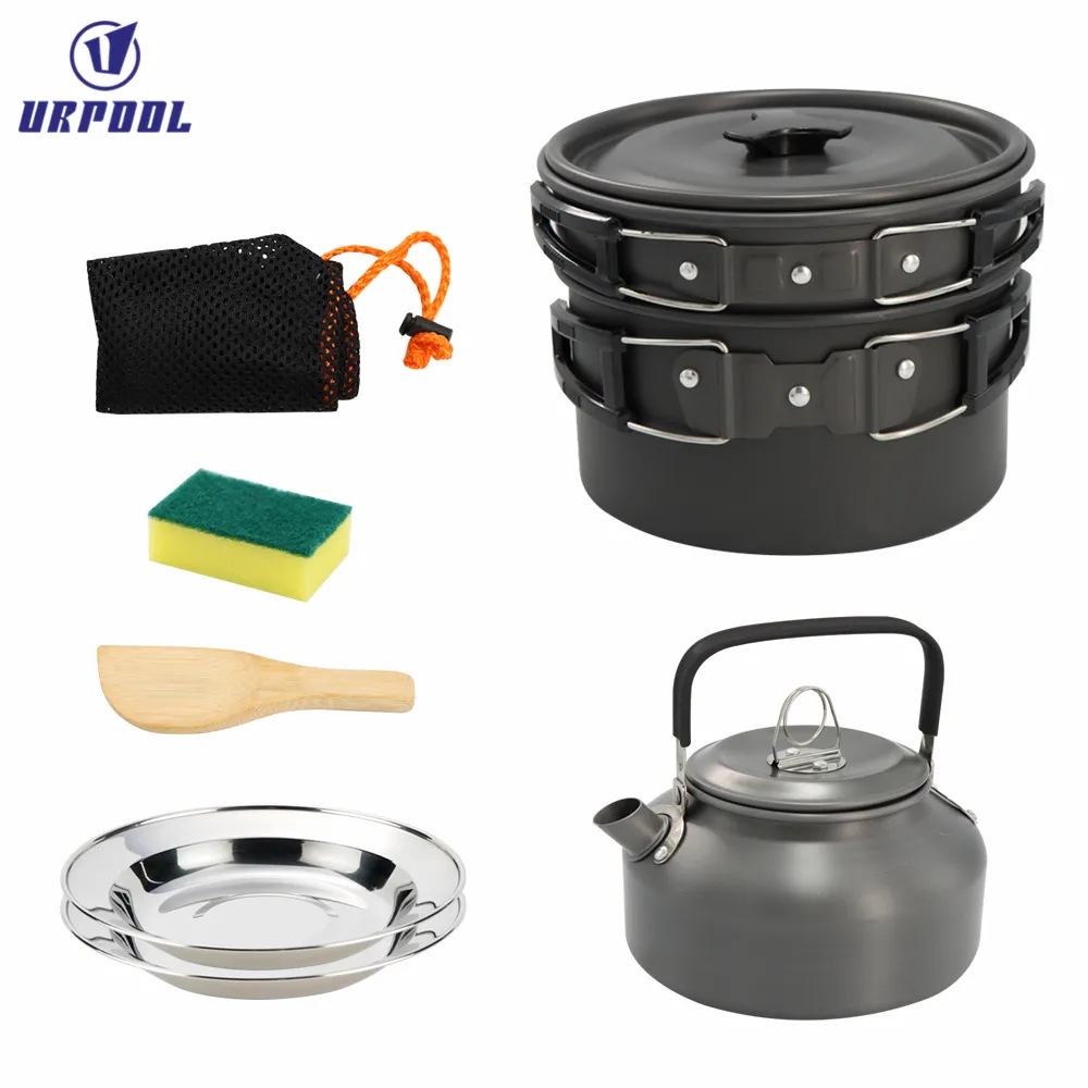 Outdoor Camping Cookware Pot Frying Pans Picnic Set Handle Pan Camping Picnic Tableware For Tourists Tea Kettles For Gas Cookers