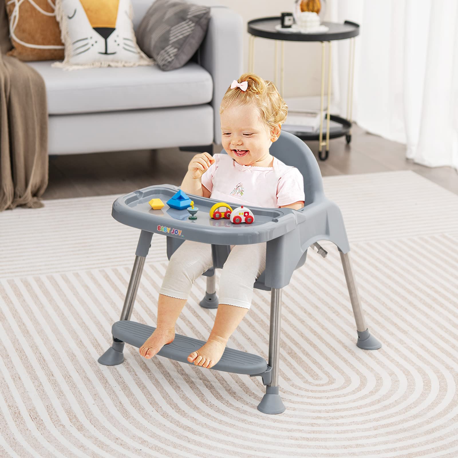 BABY JOY Baby High Chair, 4 in 1 Convertible High Chair with Adjustable Legs