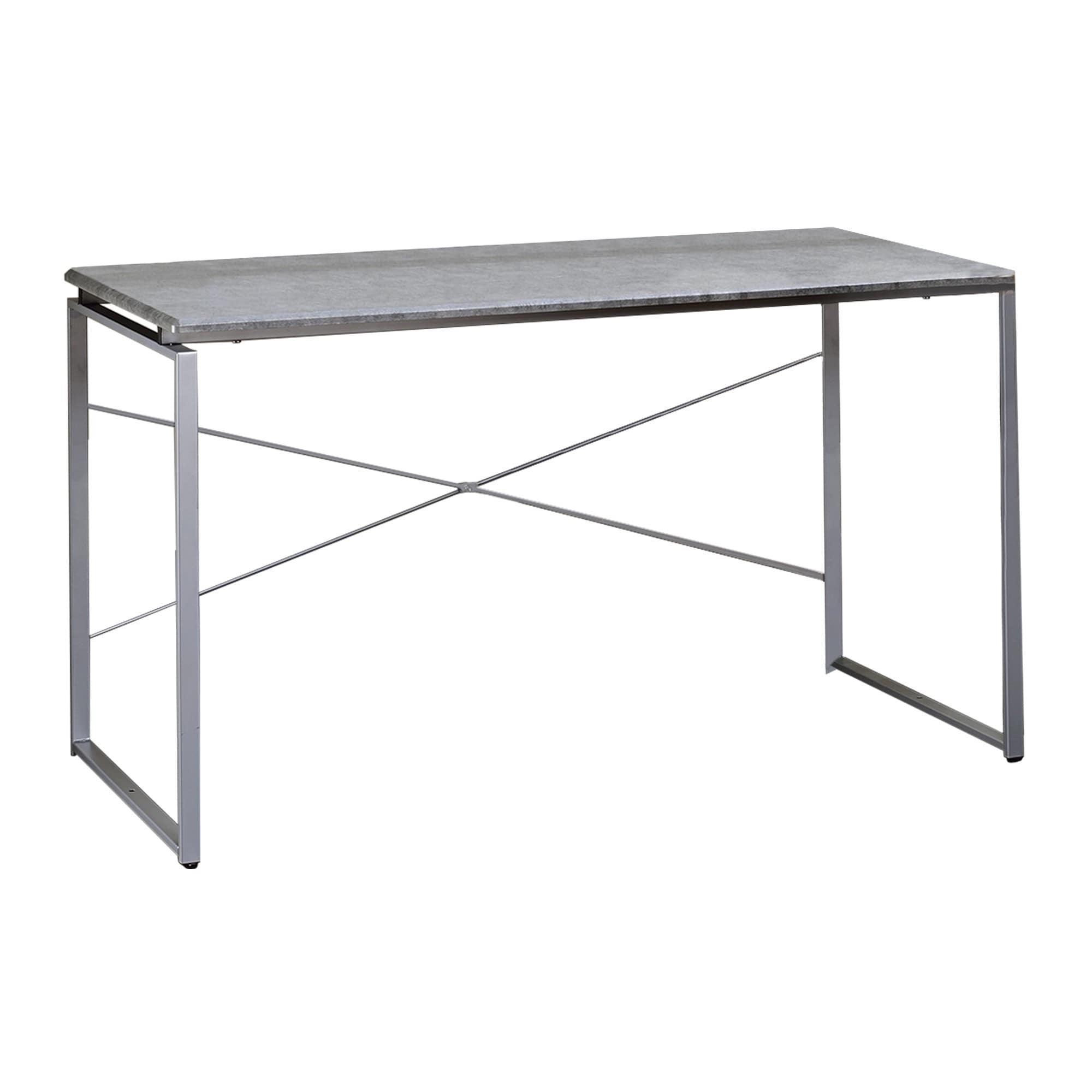 Sled Base Rectangular Table with X shape Back and Wood Top，Gray and Silver - 28 H x 22 W x 47 L Inches