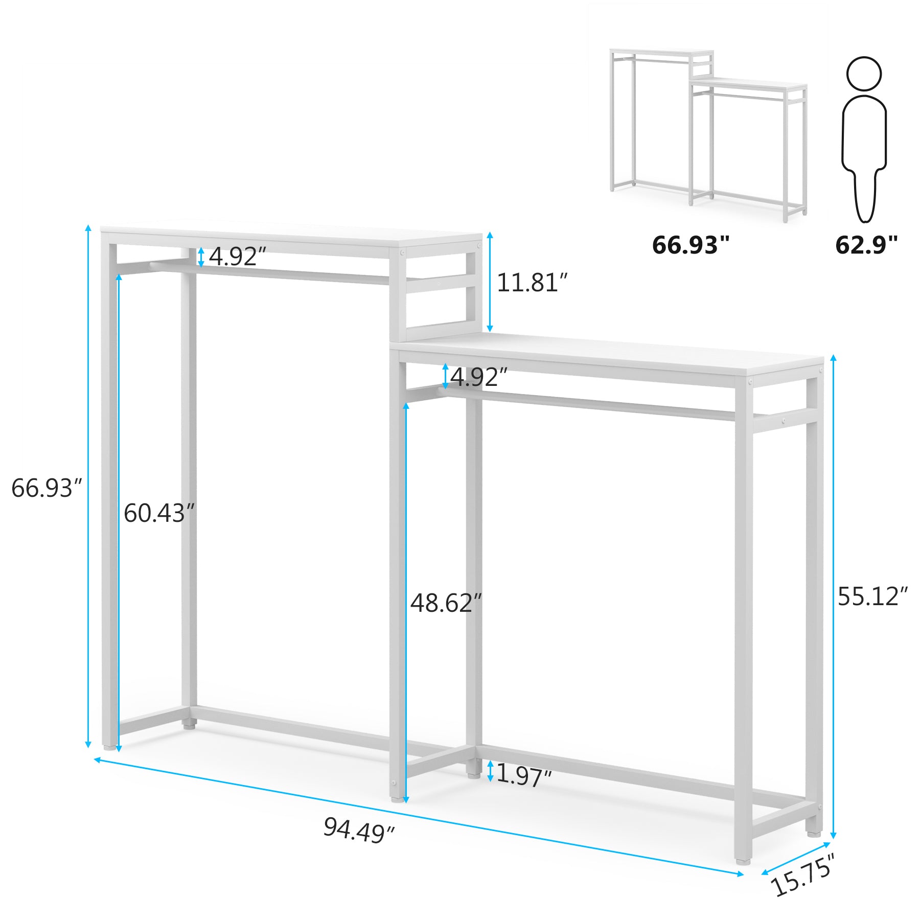 Tribesigns Free Standing Closet Organizer, Clothes Garment Racks with Storage Shelves and Double Hanging Rod,Heavy Duty Metal wardrobe closet Storage Clothing Shelving for Bedroom