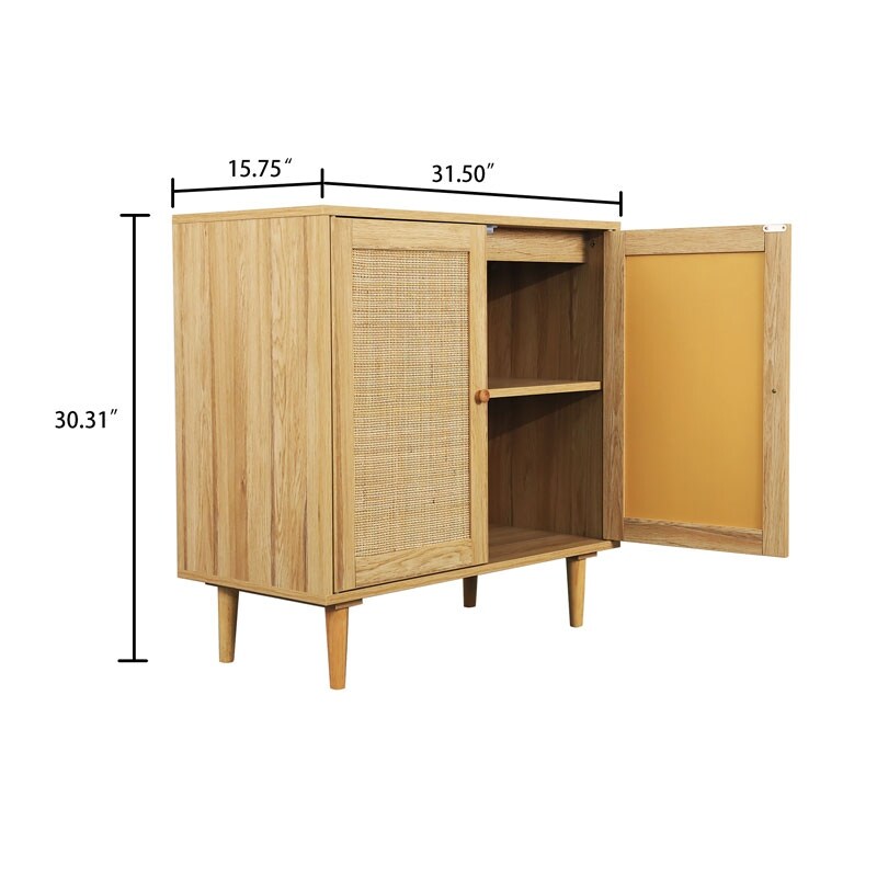 Rattan Storage Cabinet  Accent Cabinet with Doors  Buffet Cabinet with Storage for Living Room  Hallway  Bedroom