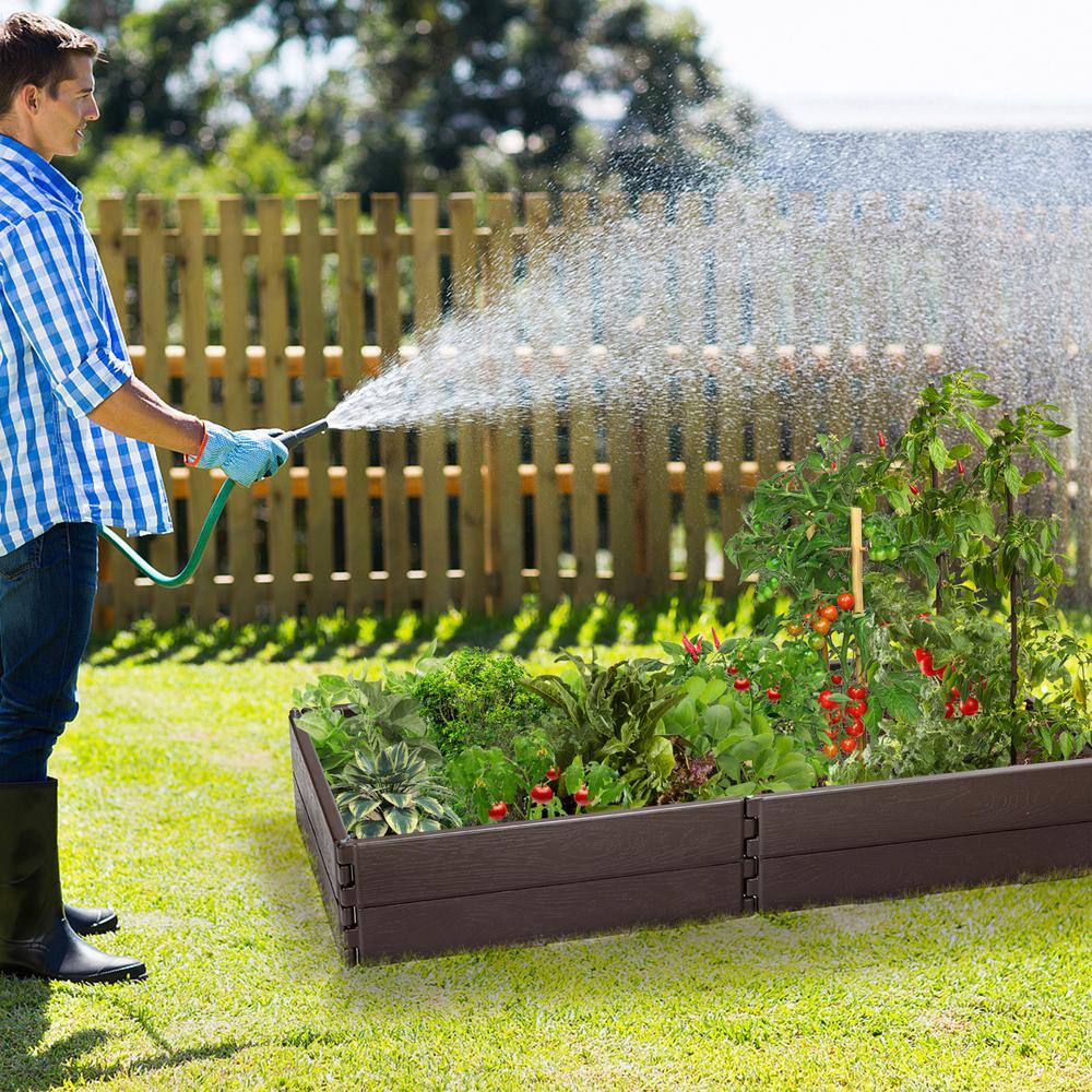 Gymax HDPE Plastic Raised Garden Bed Set Outdoor Planter Box for Vegetable Flower Gardening (2-Pieces) GYM09747