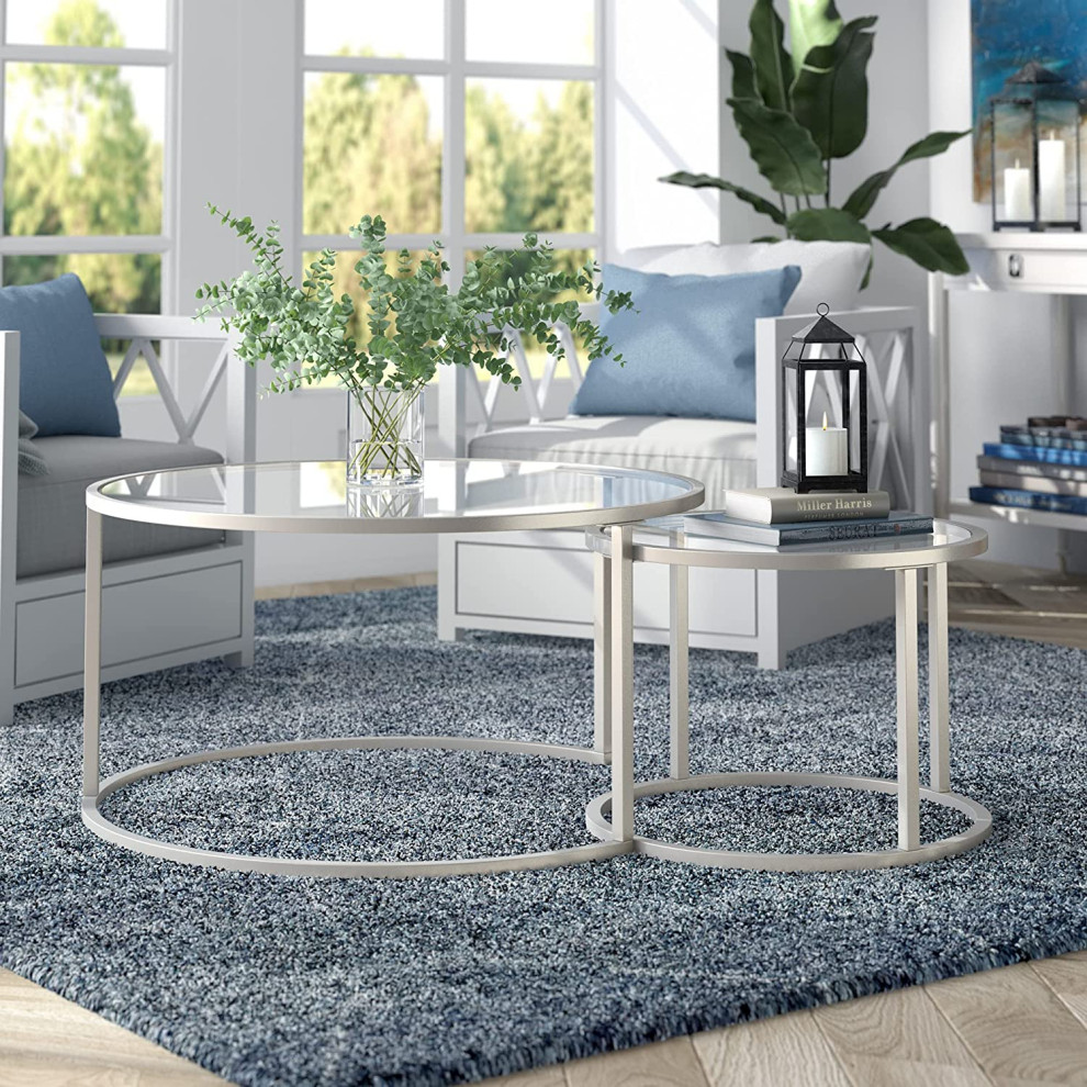 Contemporary Nesting Coffee Table Set  Metal Frame With Glass Top  Satin Nickel   Contemporary   Coffee Table Sets   by Decor Love  Houzz