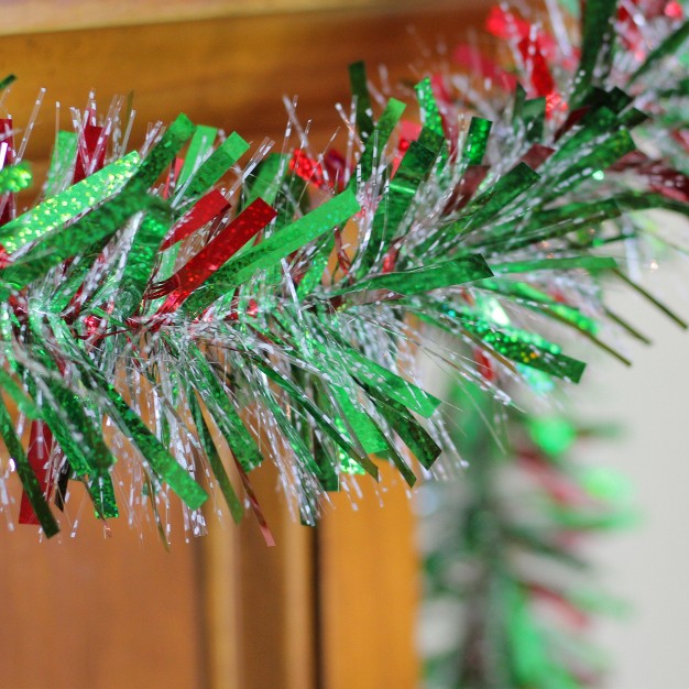 Unlit Green red Wide Cut Shiny Tinsel Christmas Garland