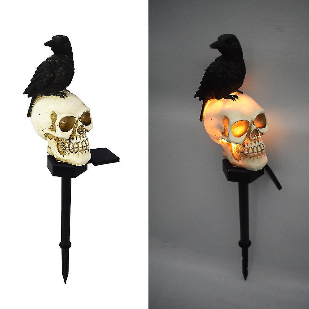 Miman Solar Ground Plug Lights Crow Skull Floor Lamp For Halloween