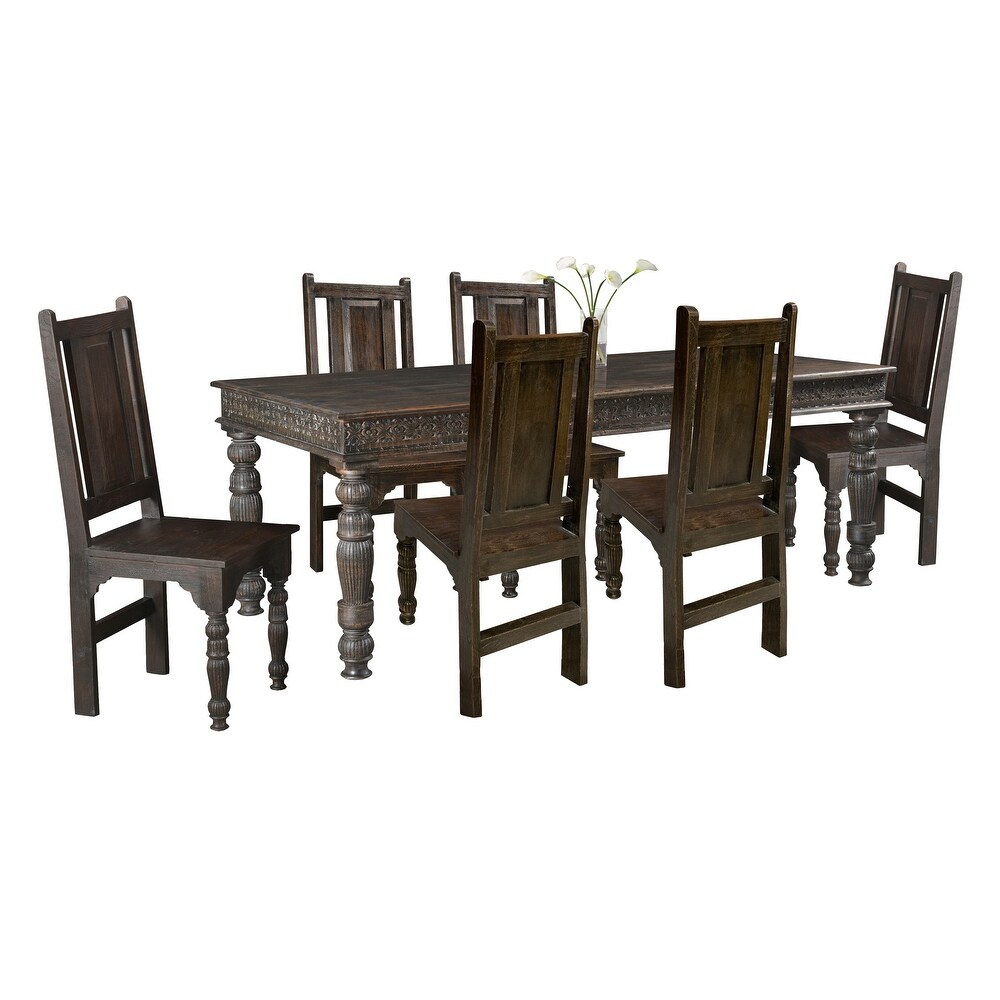 Providence 84 inch Carved Teak Dining Table   Black