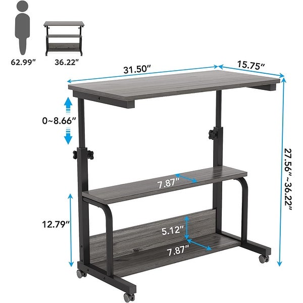 Portable Desk with Wheels， Height Adjustable Rolling Side Table for Bedside Sofa Couch