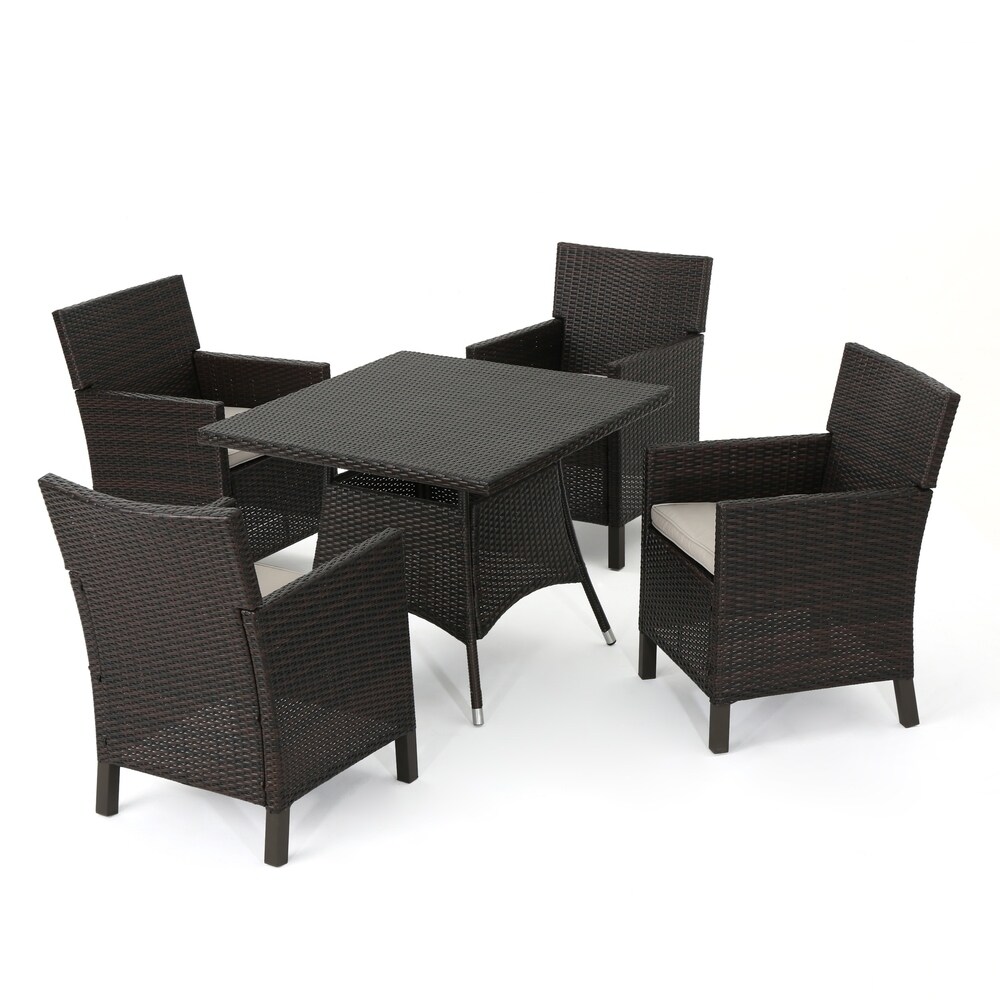 Cypress Outdoor 5 piece Square Wicker Dining Set with Cushions by Christopher Knight Home