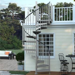 Mylen STAIRS Reroute Galvanized Exterior 60 in. Diameter Spiral Staircase Kit Fits Height 102 in. to 114 in. EC60Z11A002