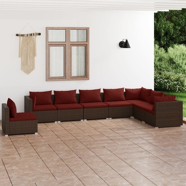 vidaXL Patio Lounge Set with Cushions Poly Rattan Brown