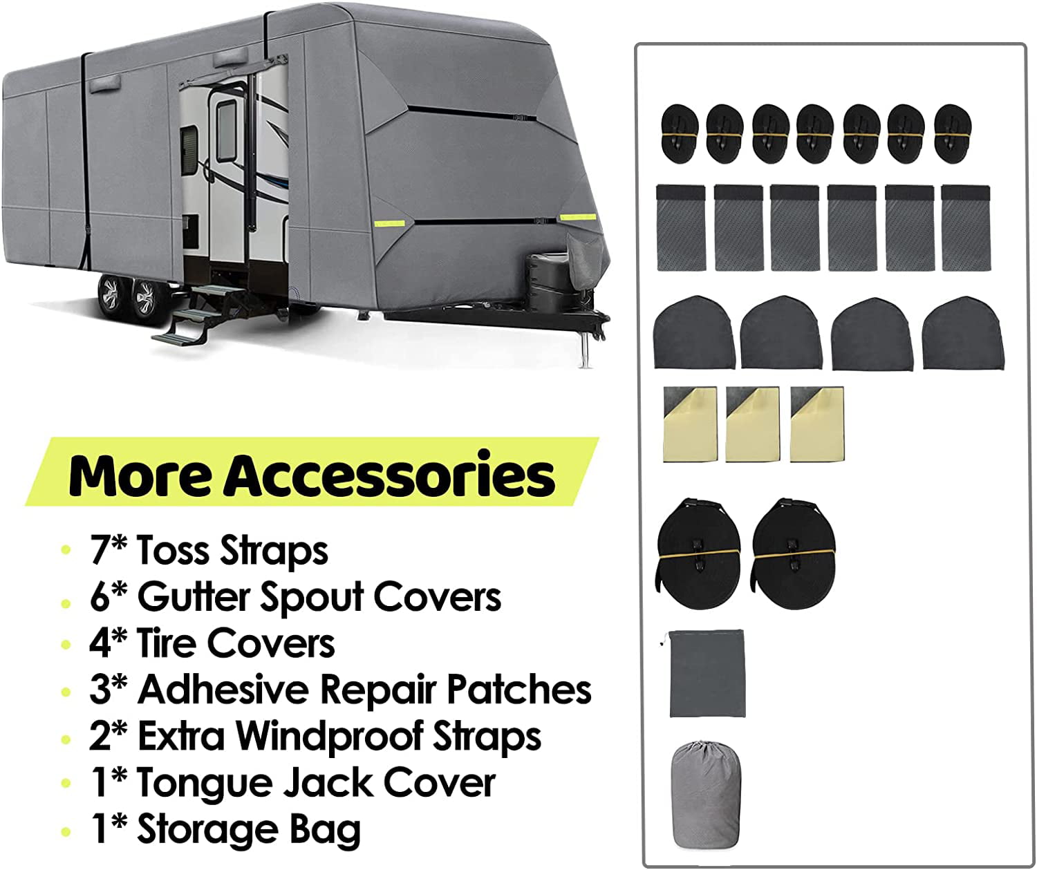 NALONE 6 Layers RV Cover Heavy Duty Travel Trailer Cover fit for 24'-27'， Anti-UV Windproof Camper Cover， Ripstop Extra Thick Motorhome RV Cover