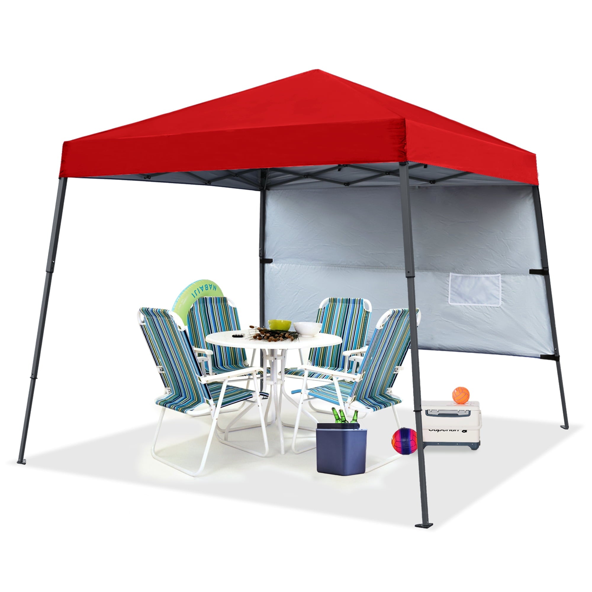 ABCCANOPY 8 ft x 8 ft Outdoor Pop up Slant Leg Canopy Tent with 1 Sun Wall and 1 Backpack Bag - Red