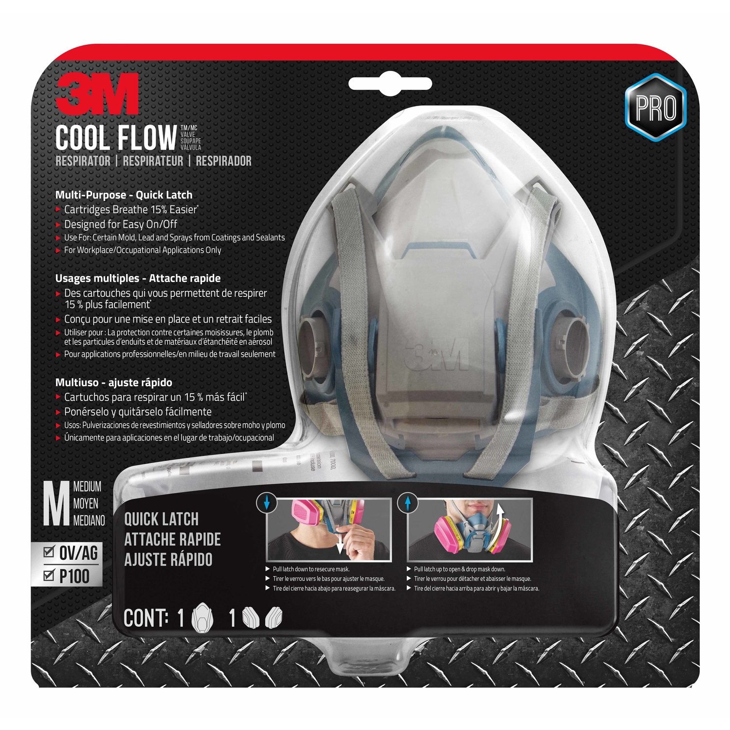 3M P100 Multi-Purpose Half Face Respirator Pro-Series Blue M 1 pc