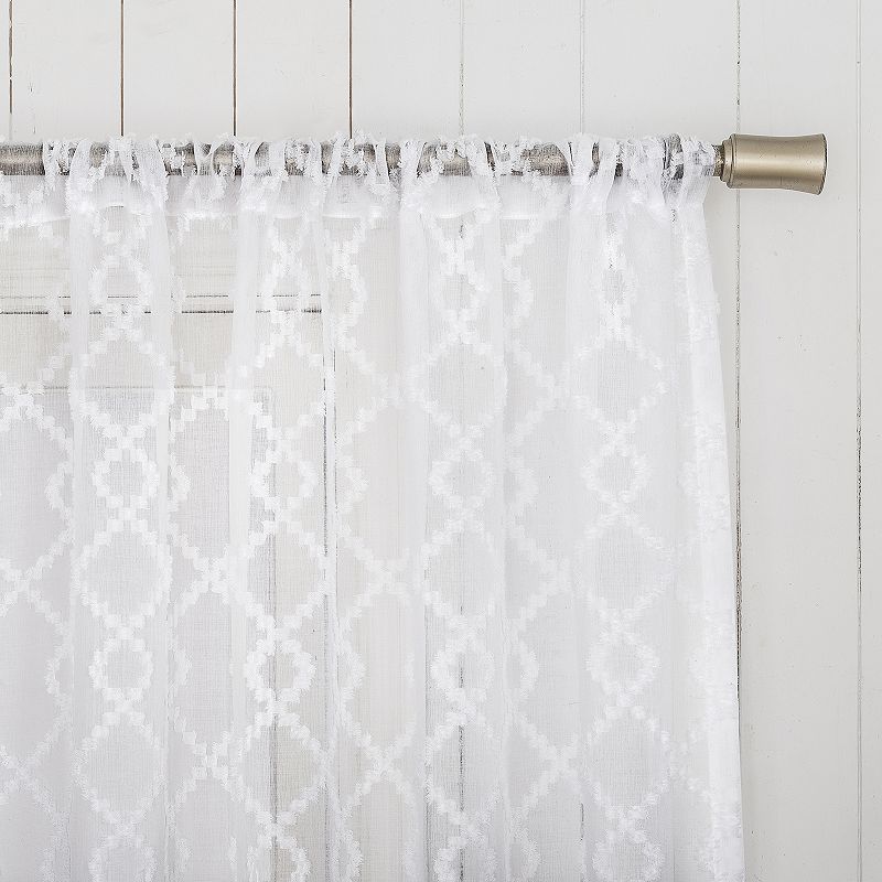 No. 918 Tina Geometric Clipped Jacquard Semi-Sheer Rod Pocket 3-piece Kitchen Curtain Valance and Tiers Set