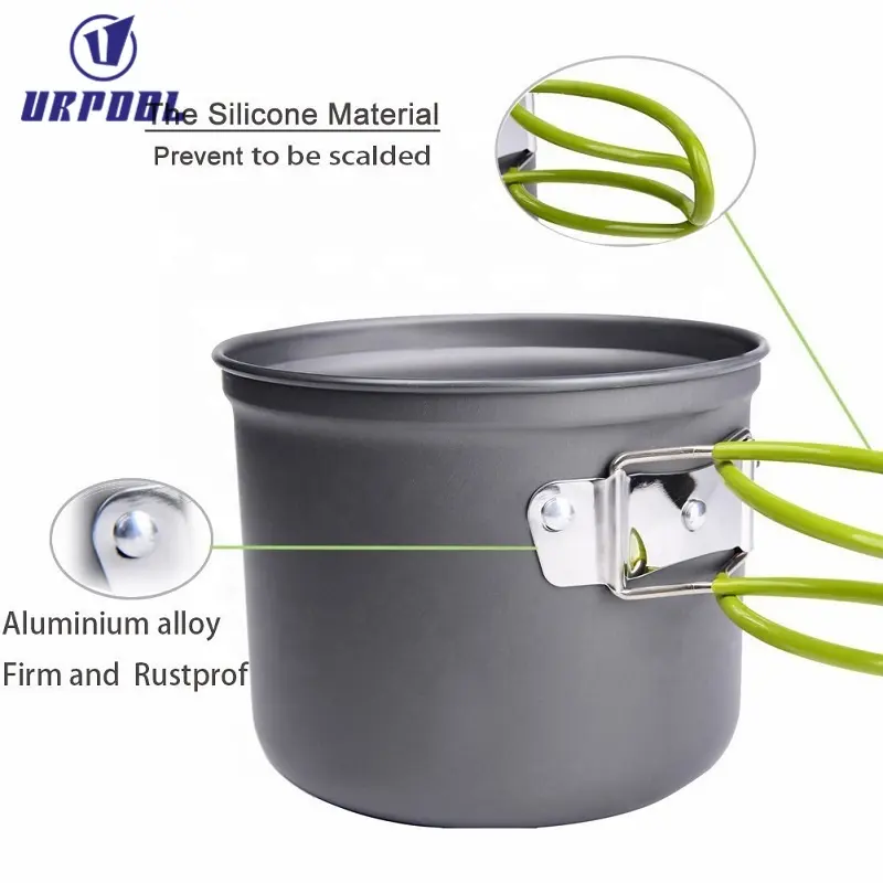 Outdoor cooking equipment Portable Outside Camping Cooking Mess Kit 1 2 Person Pots Pan for Backpacking