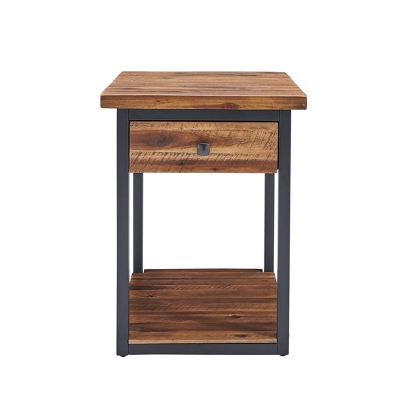 Carbon Loft Ciaravino Rustic Wood End Table with Drawer and Low Shelf