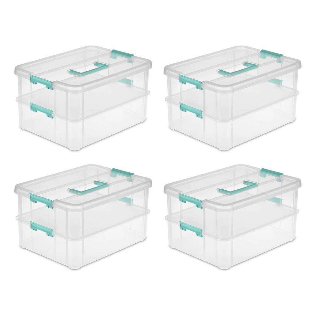 Sterilite Convenient Home 0.2 Gal. 2-Tier Layer Stack Carry Storage Box in Clear (16-Pack) 16 x 14228604