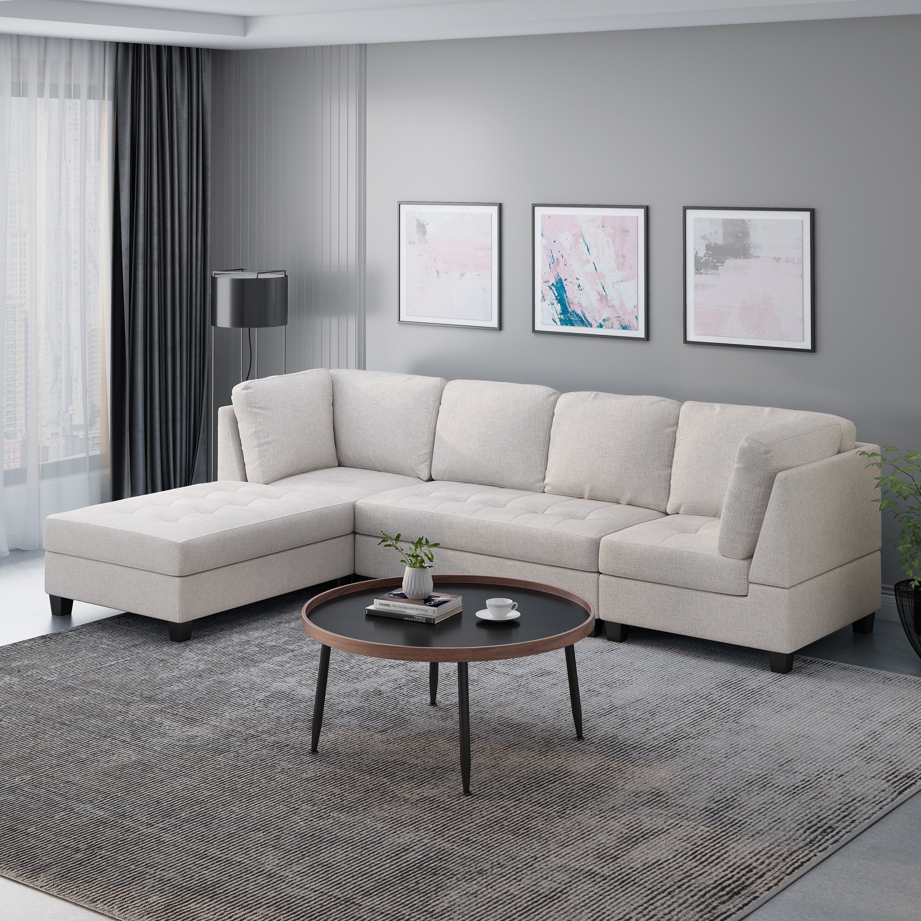 Ellawyn Contemporary 4 Seater Fabric Sectional