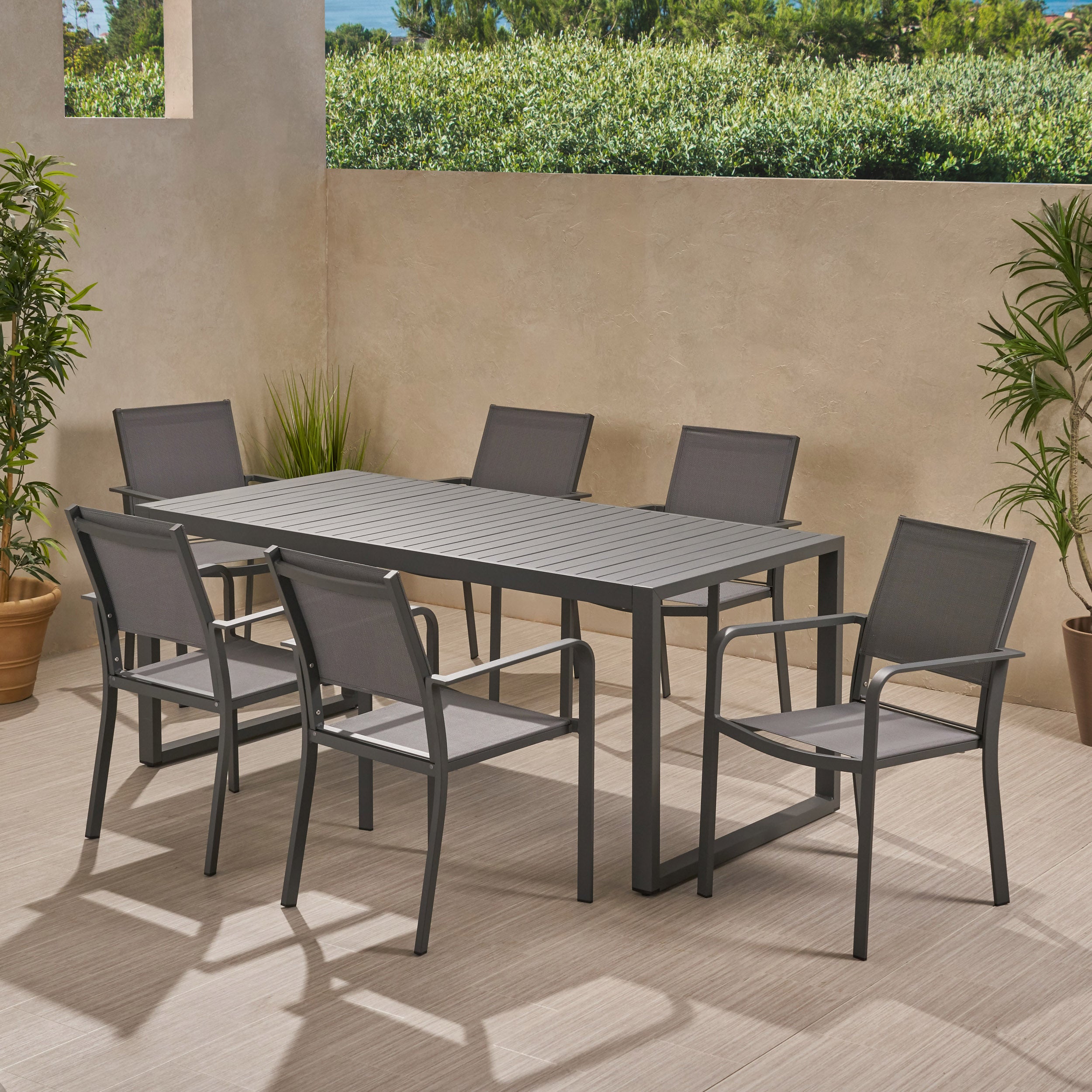 Maddi Outdoor 6 Seater Aluminum Dining Set