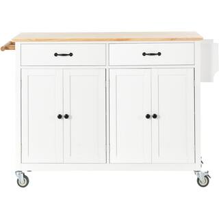 White Kitchen Island on 4-Wheels with 4-Door Cabinets and 2-Drawers Spice Rack and Towel Rack Solid Wood Top VJ1208KIsland13