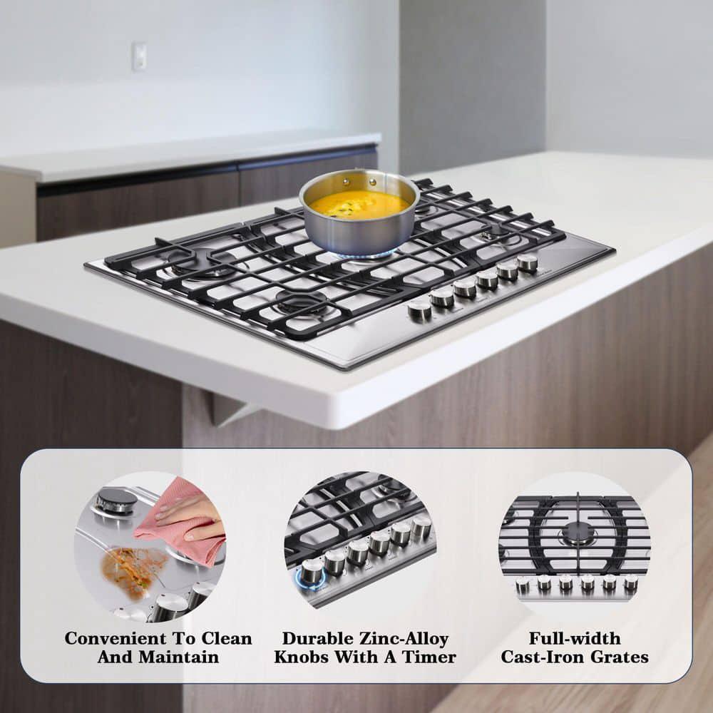 Trifecte 30 in Gas Cooktop in Stainless Steel with 5 Burners and Timer including Power Burners