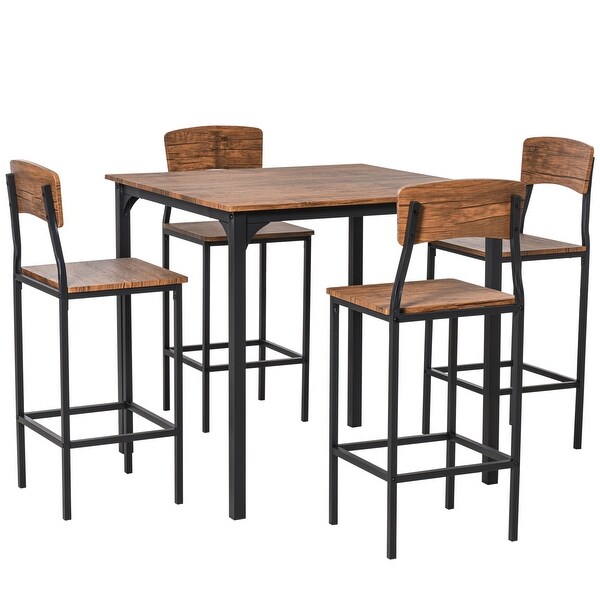 Counter Height Bar Table Set for 4 with Footrest，Metal Legs