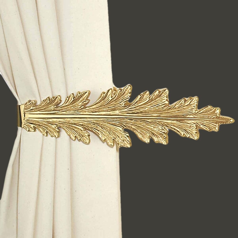 Vintage Pair Curtain Tie Back Holder Fern Leaf Bright Brass Renovators Supply