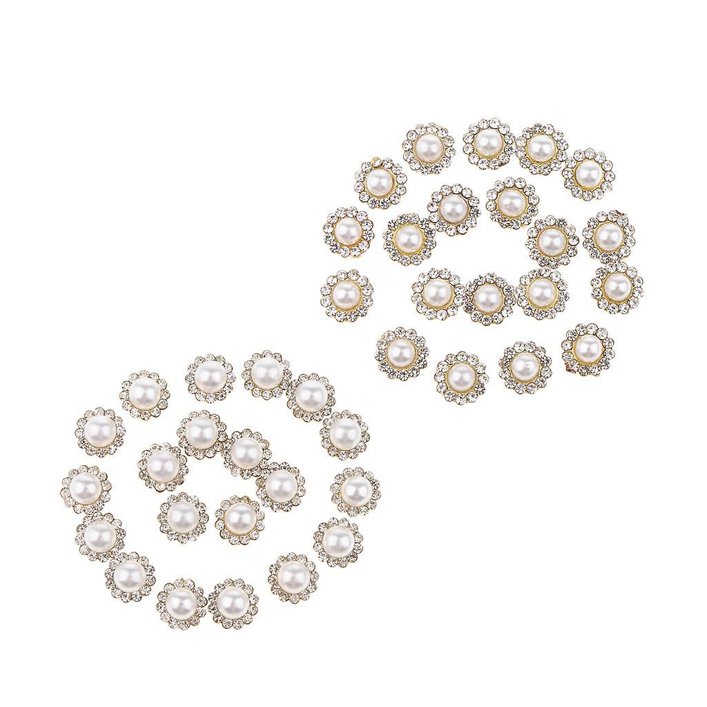 40x Flower Faux Pearl Rhinestone Flatback Embellishments Diy Decor Weddings