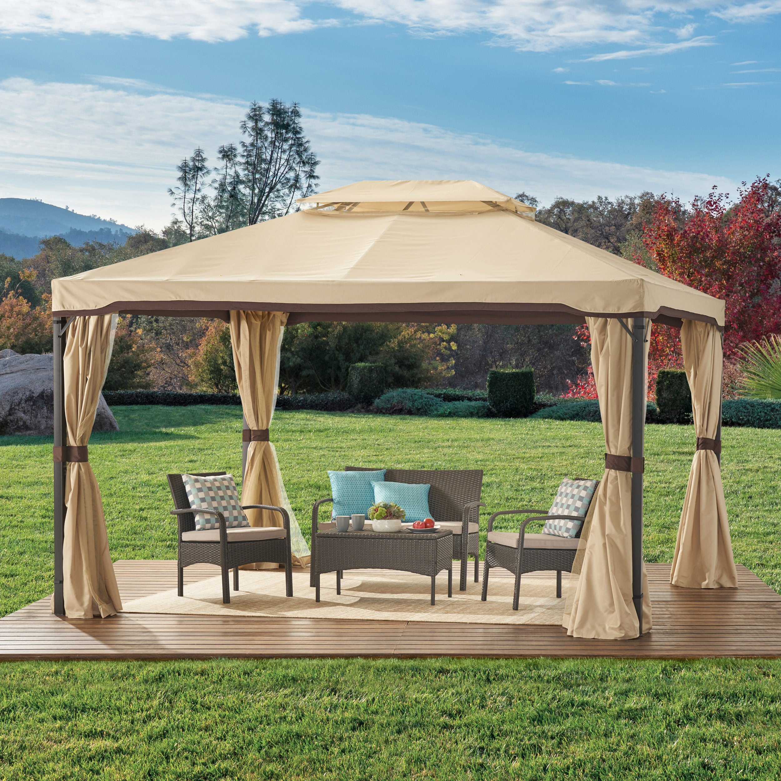 Erika Outdoor 10' x 12' Gazebo with Water Resistant Canopy, Beige