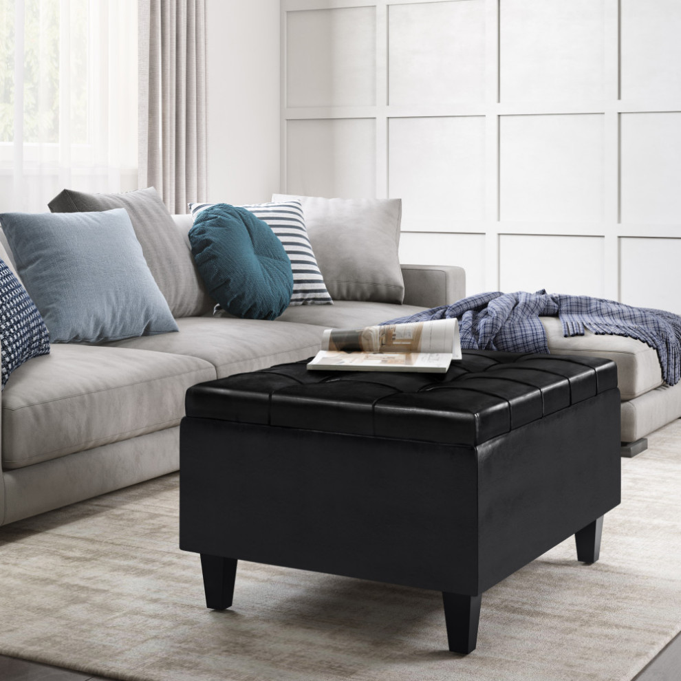 Harrison Small Coffee Table Storage Ottoman in Slate Grey Linen Look Fabric   Transitional   Footstools And Ottomans   by Simpli Home Ltd.  Houzz