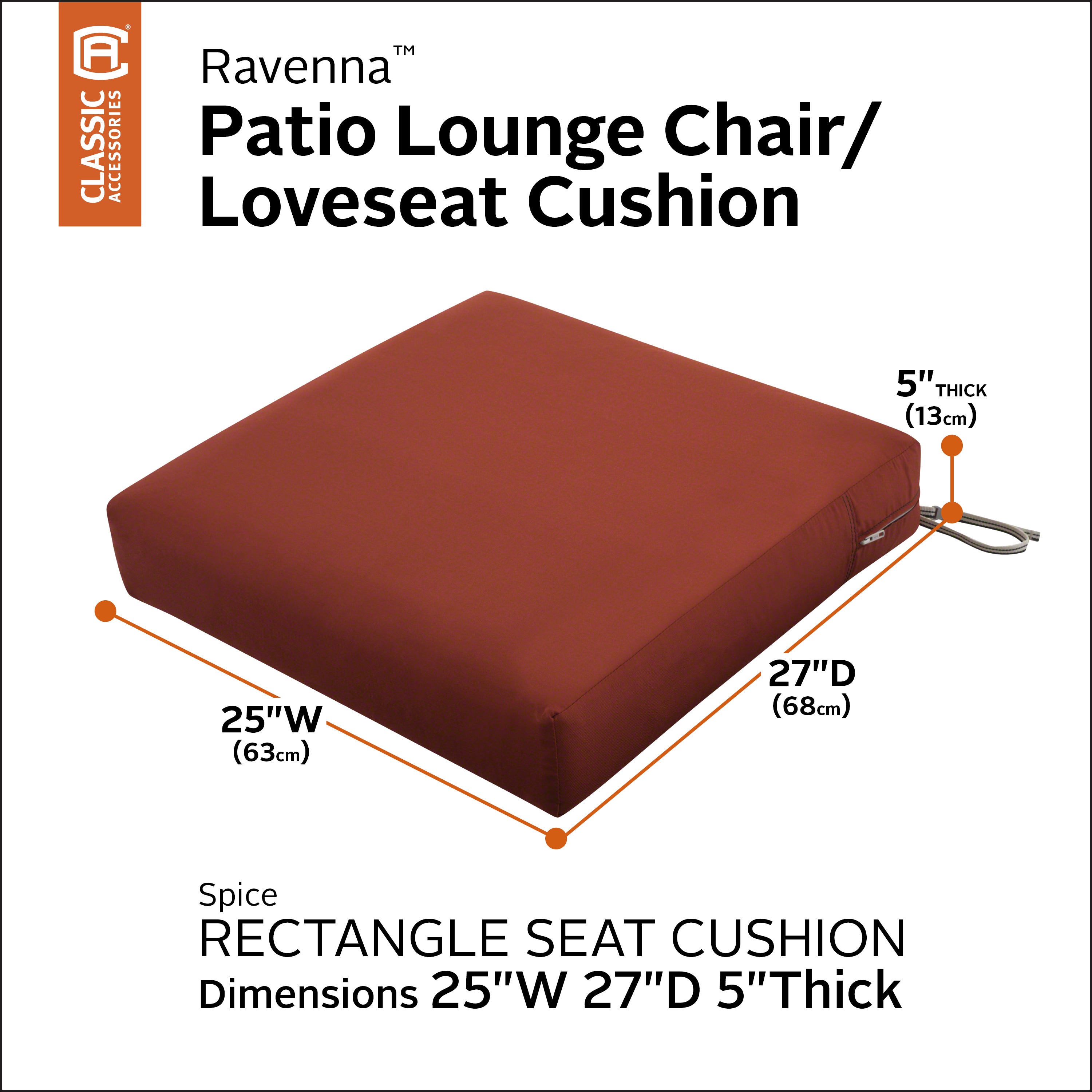 Classic Accessories Ravenna 25" x 27" Red Square Chair Outdoor Seating Cushion with Zipper