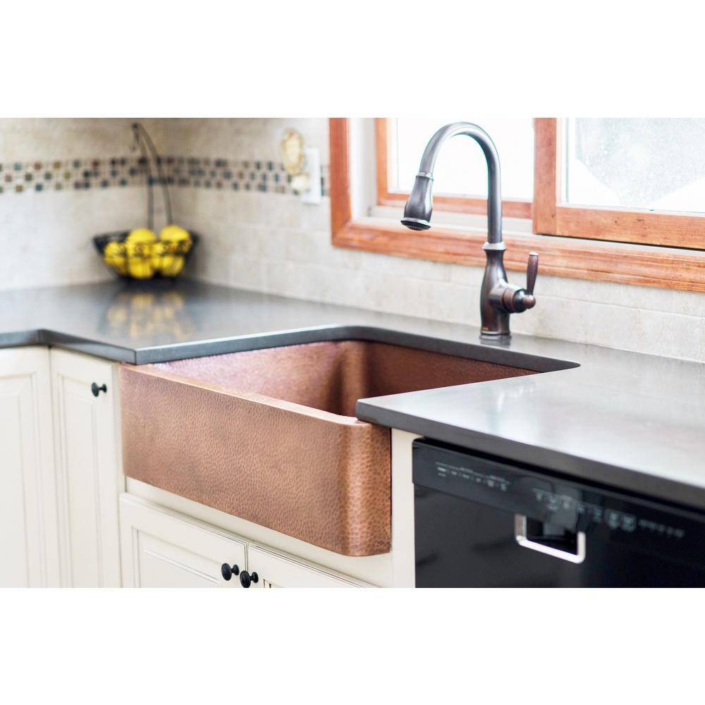 SINKOLOGY Adams 33 in. Farmhouse Single Bowl 16 Gauge Antique Copper Kitchen Sink K1A-1004ND