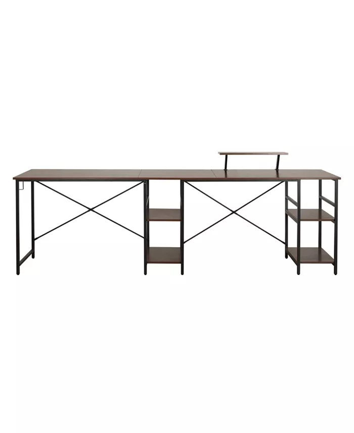 Techni Mobili Wood L-Shape with Storage Shelves Industrial Desk