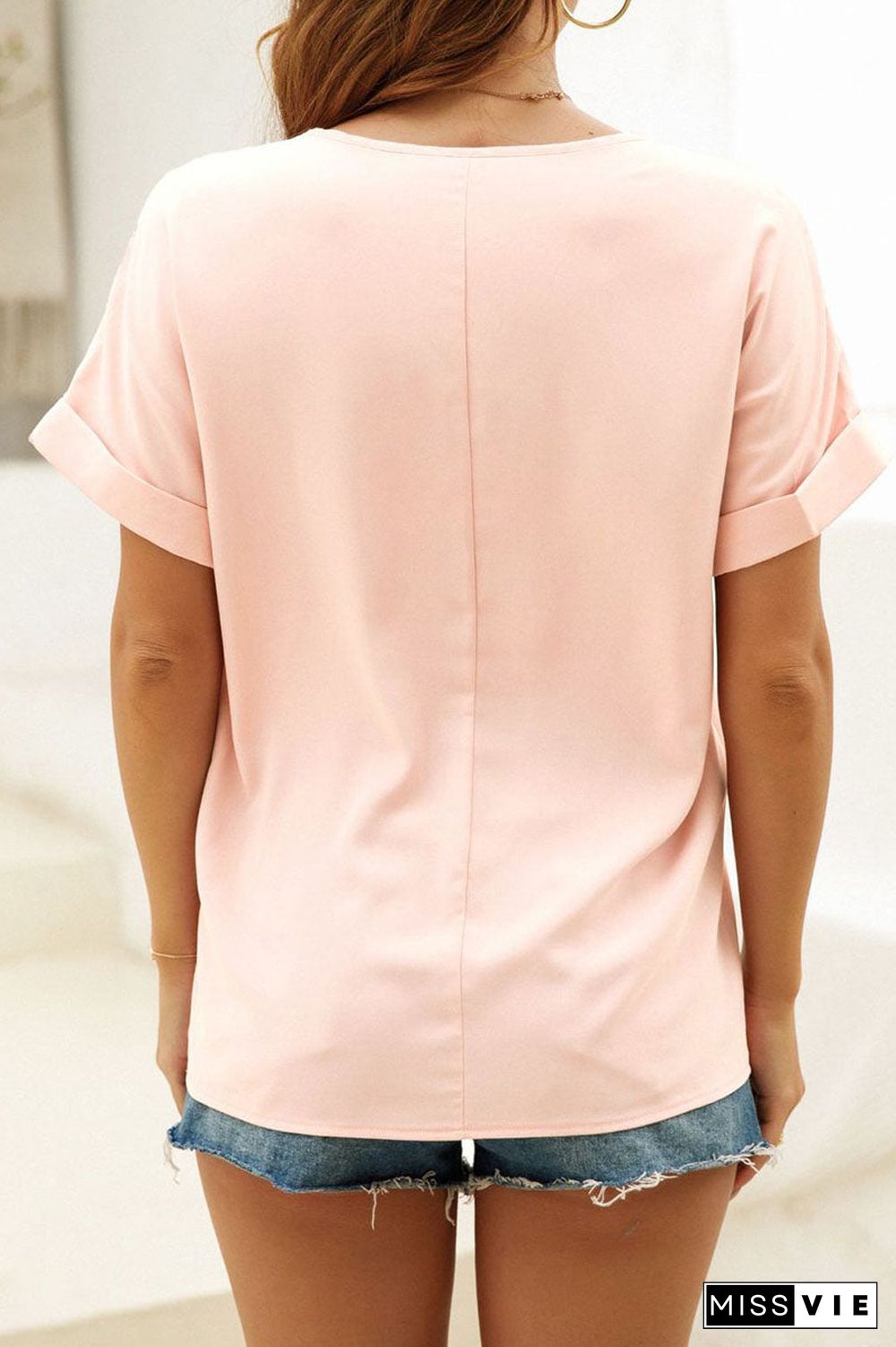 Fashion Casual Solid Split Joint V Neck T-Shirts