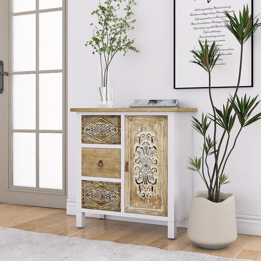 Hand Carved Accent Cabinet with Vintage Charm