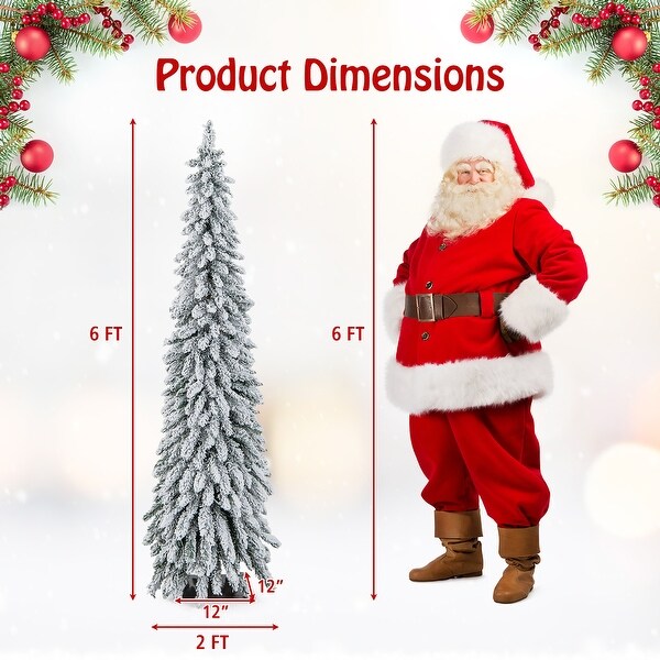 Gymax 4/5/6 FT PreLit Artificial Christmas Tree SnowFlocked Slim