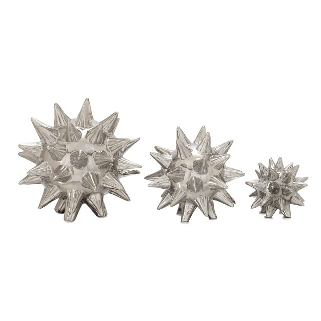 Set Of 3 Modern Ceramic Spiked Star Figurine Silver Olivia amp May