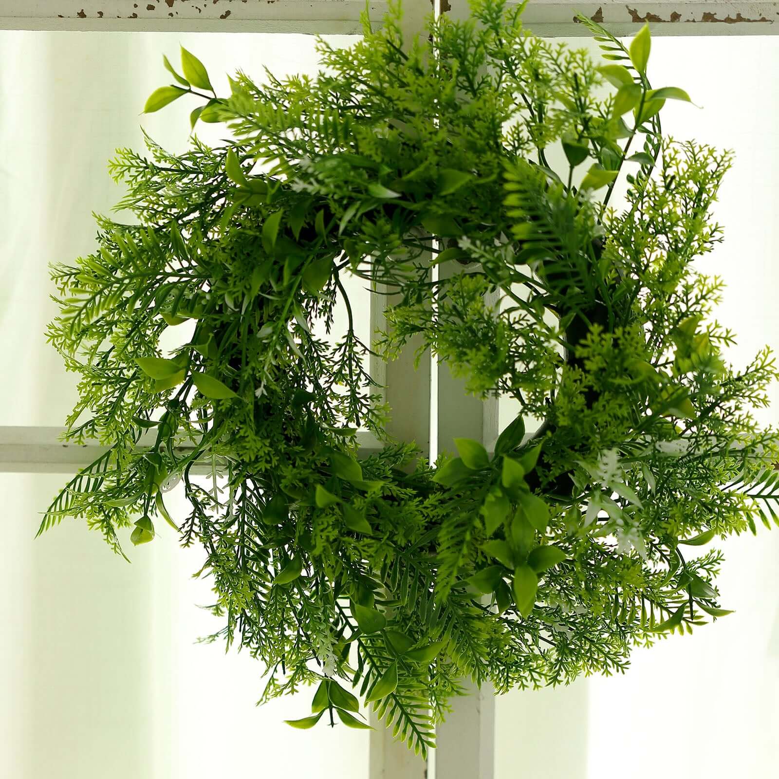 2 Pack Green Artificial Fern Leaf Mix Pillar Candle Ring Wreaths 4