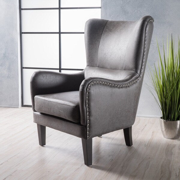 Lorenzo Microfiber Wingback Club Chair by Christopher Knight Home