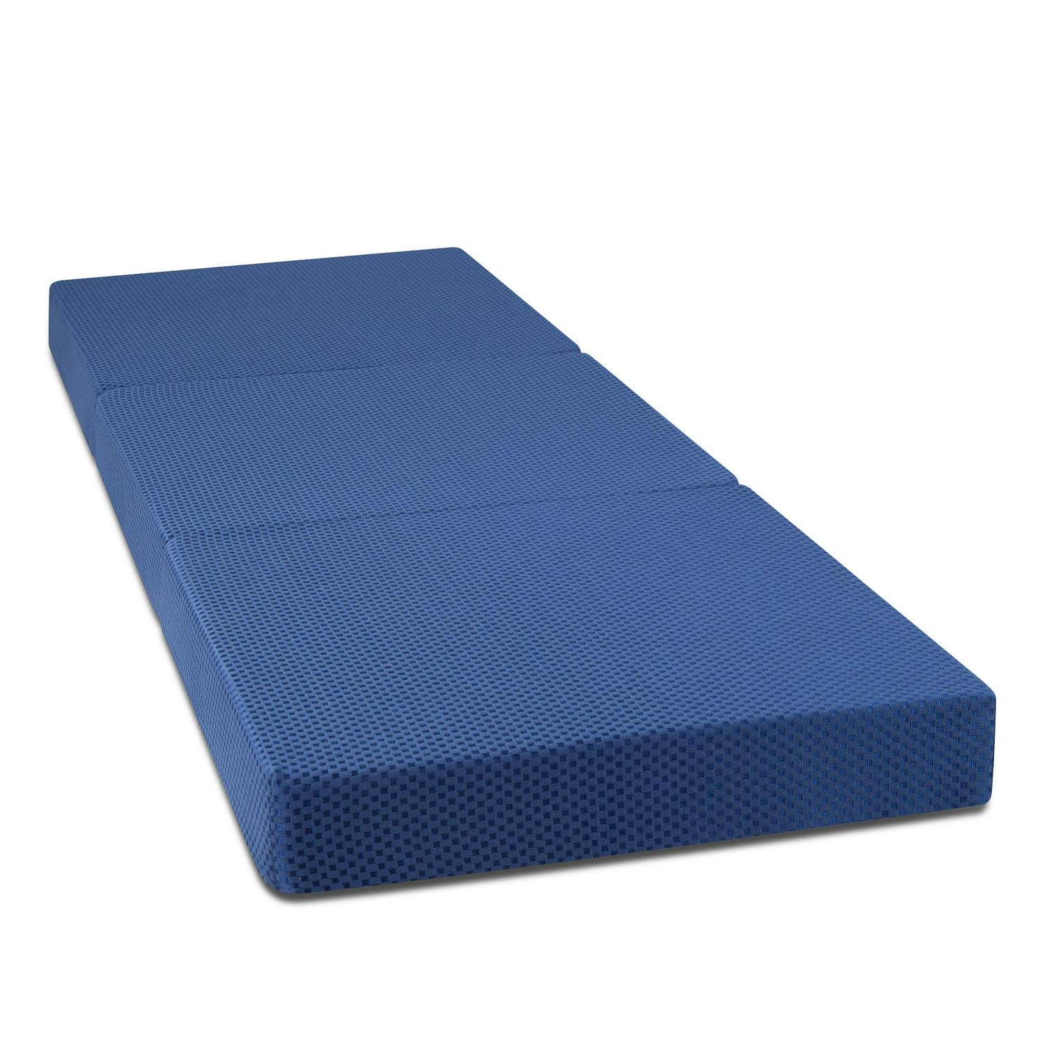 GrandRest 4and#8221; Tri-Fold Memory Foam Mattress， Blue， Single