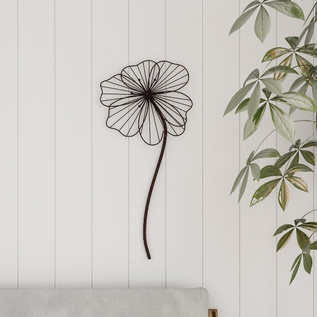 Hastings Home Rustic Metal Wire Flower Wall Art Brown