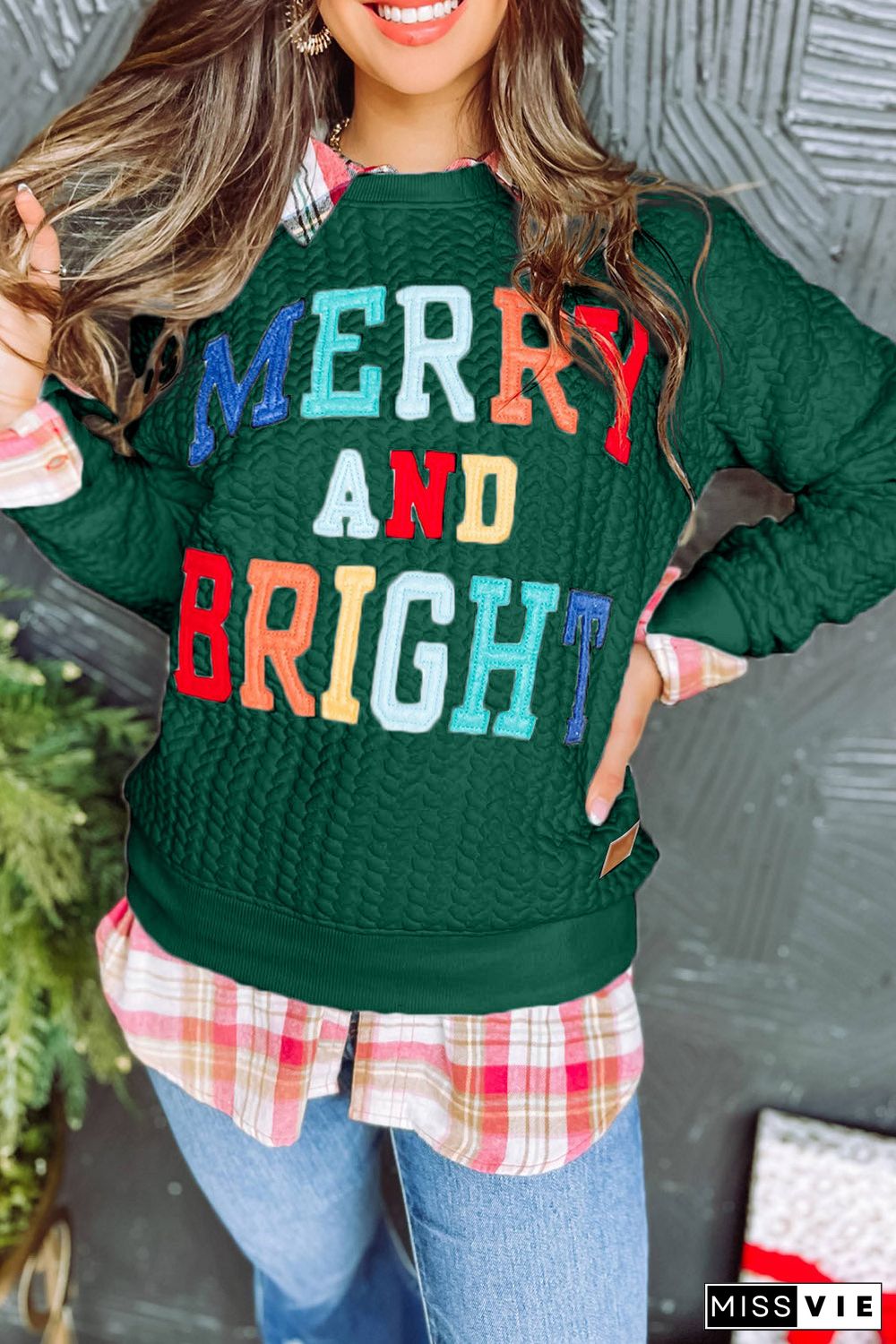 Merry And Bright Cable Knit Pullover Sweatshirt