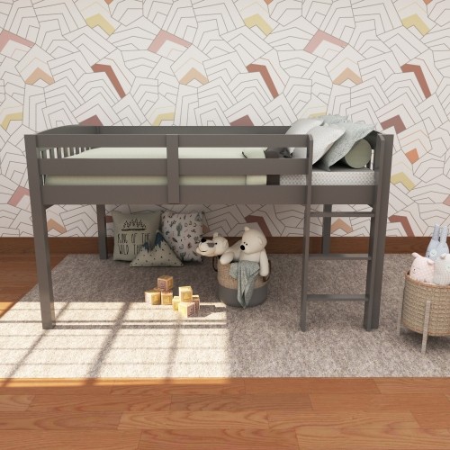 Yes4wood Elbrus Grey Low Loft Bed with Storage  Sp...