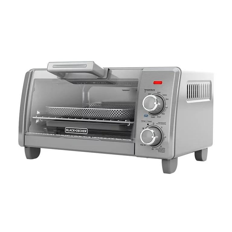 BLACK+DECKER Crisp ‘N Bake Air Fry 4-Slice Toaster Oven， Silver and Black， TO1787SS