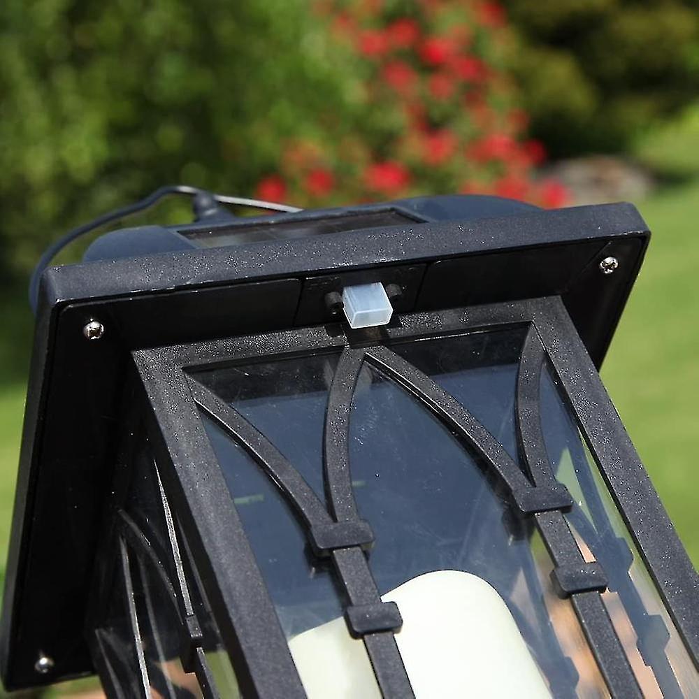 Black Solar Lantern With Led Candle And Deceptively Realistic Flickering Effect