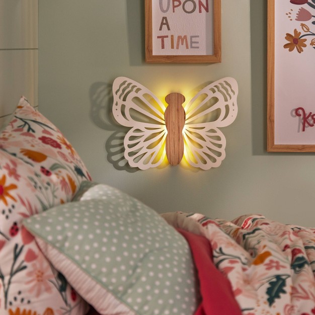 Butterfly Wood Lit Kids x27 Wall Decor Cream