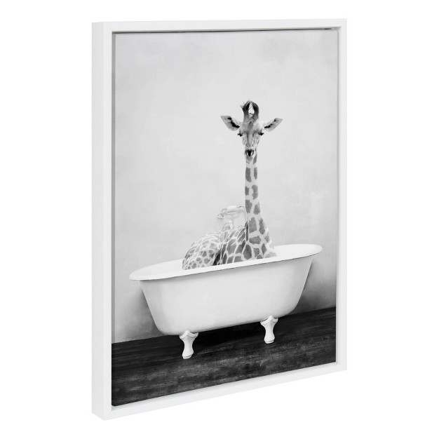 X 24 quot Sylvie Giraffe 2 In The Tub Framed Canvas Wall Art By Amy Peterson White Kate And Laurel